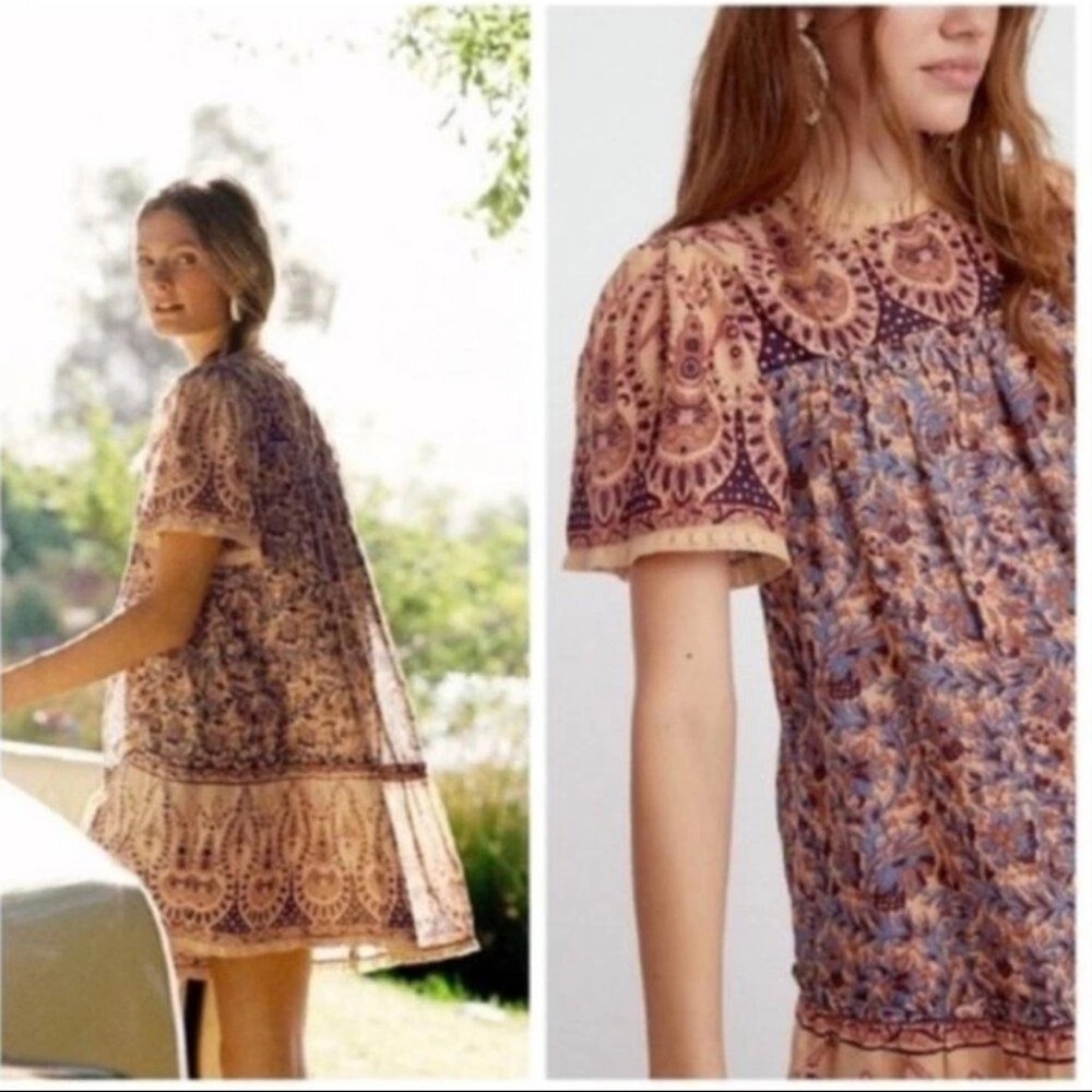 Anthropologie Cotton Boho Casual‎ Othilia Briar Mini Relaxed Fit Dress size 10